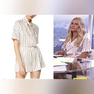 Maje Imary Rayure striped satin short playsuit